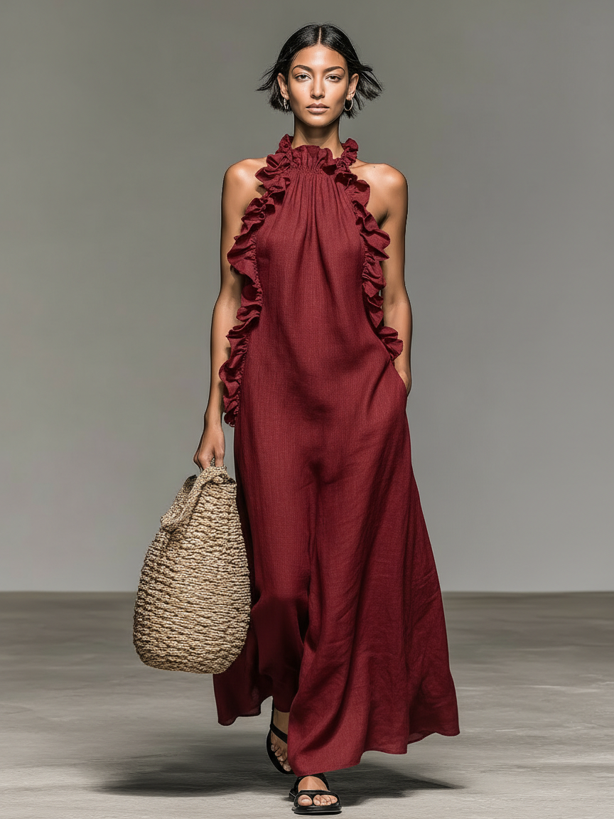 ELENA | Maxi Jurk met Zachte Volants