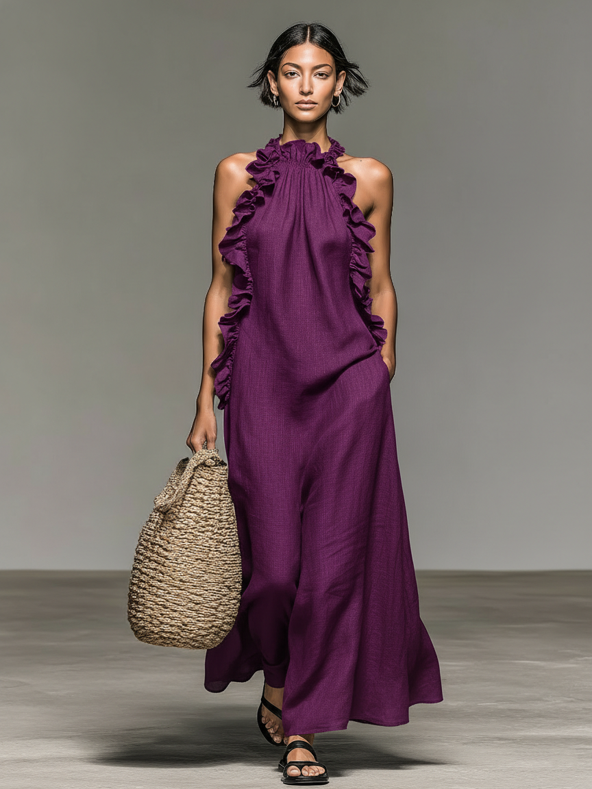 ELENA | Maxi Jurk met Zachte Volants