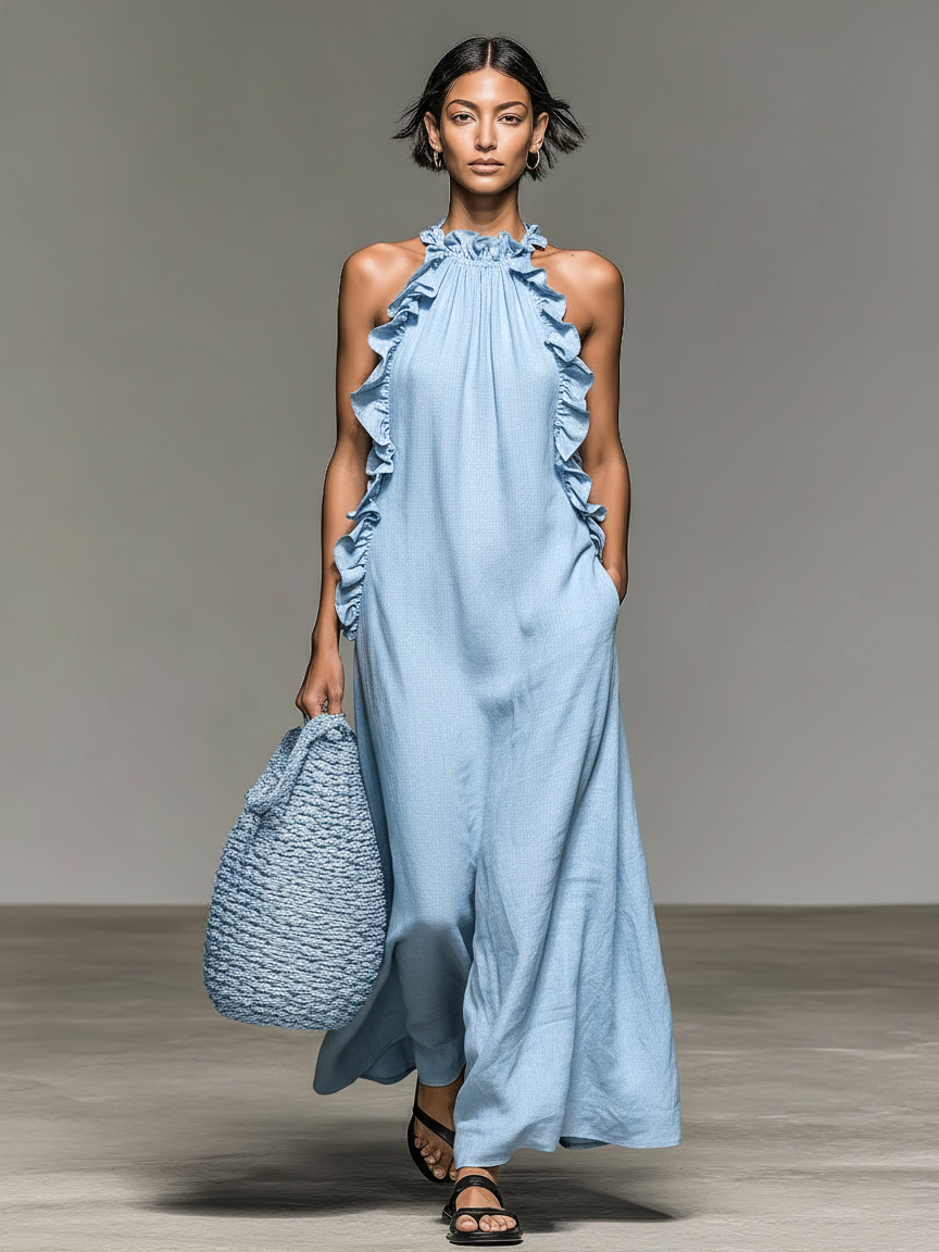 ELENA | Maxi Jurk met Zachte Volants